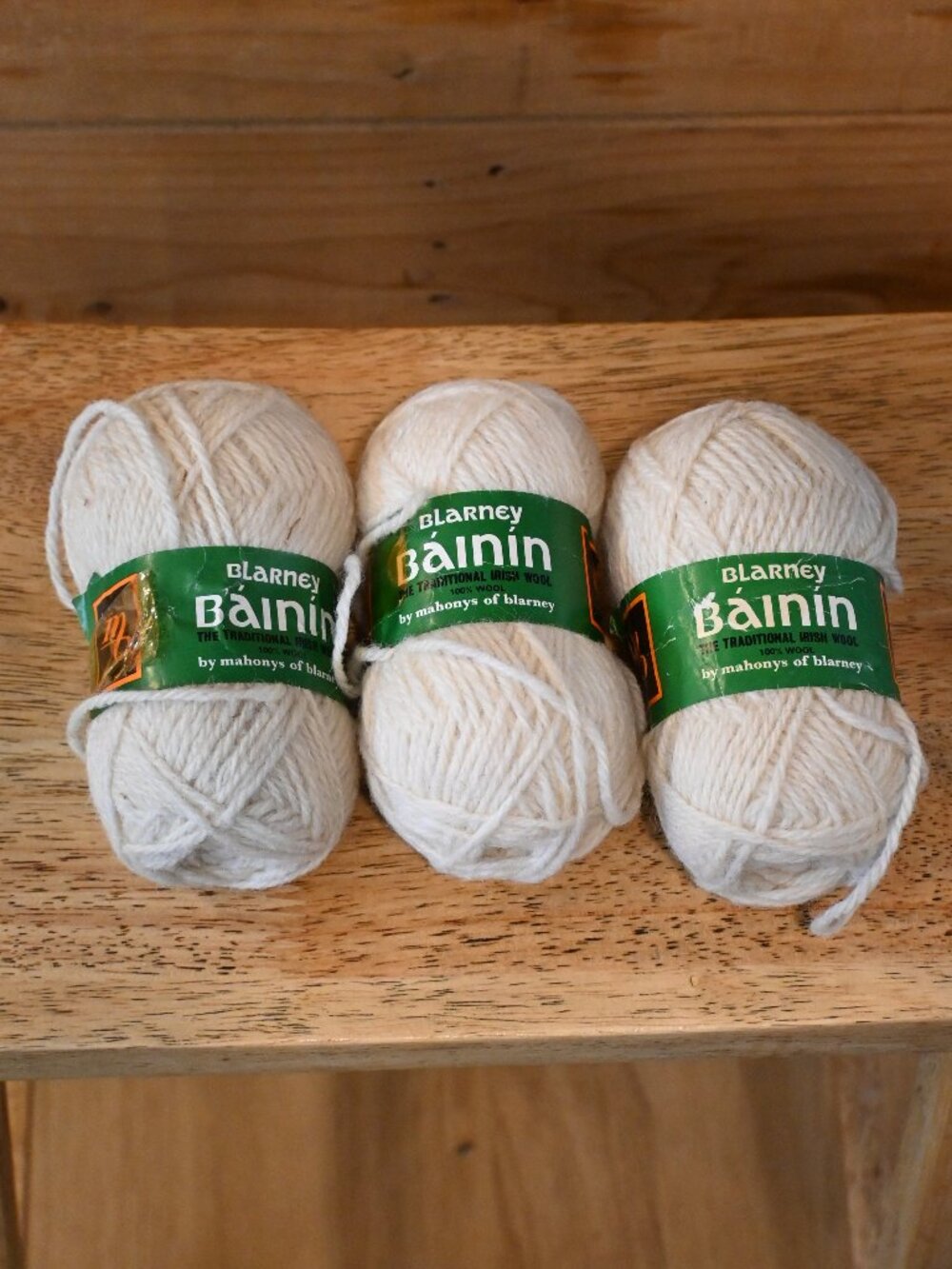 Vintage Blarney Bainin 100% Wool Yarn Made in Ireland Natural Color Lot of 3